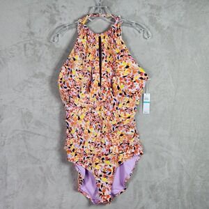 Anne Cole Swimsuit Womens 16 Abstract High Neck Keyhole One Piece Swimwear Beach